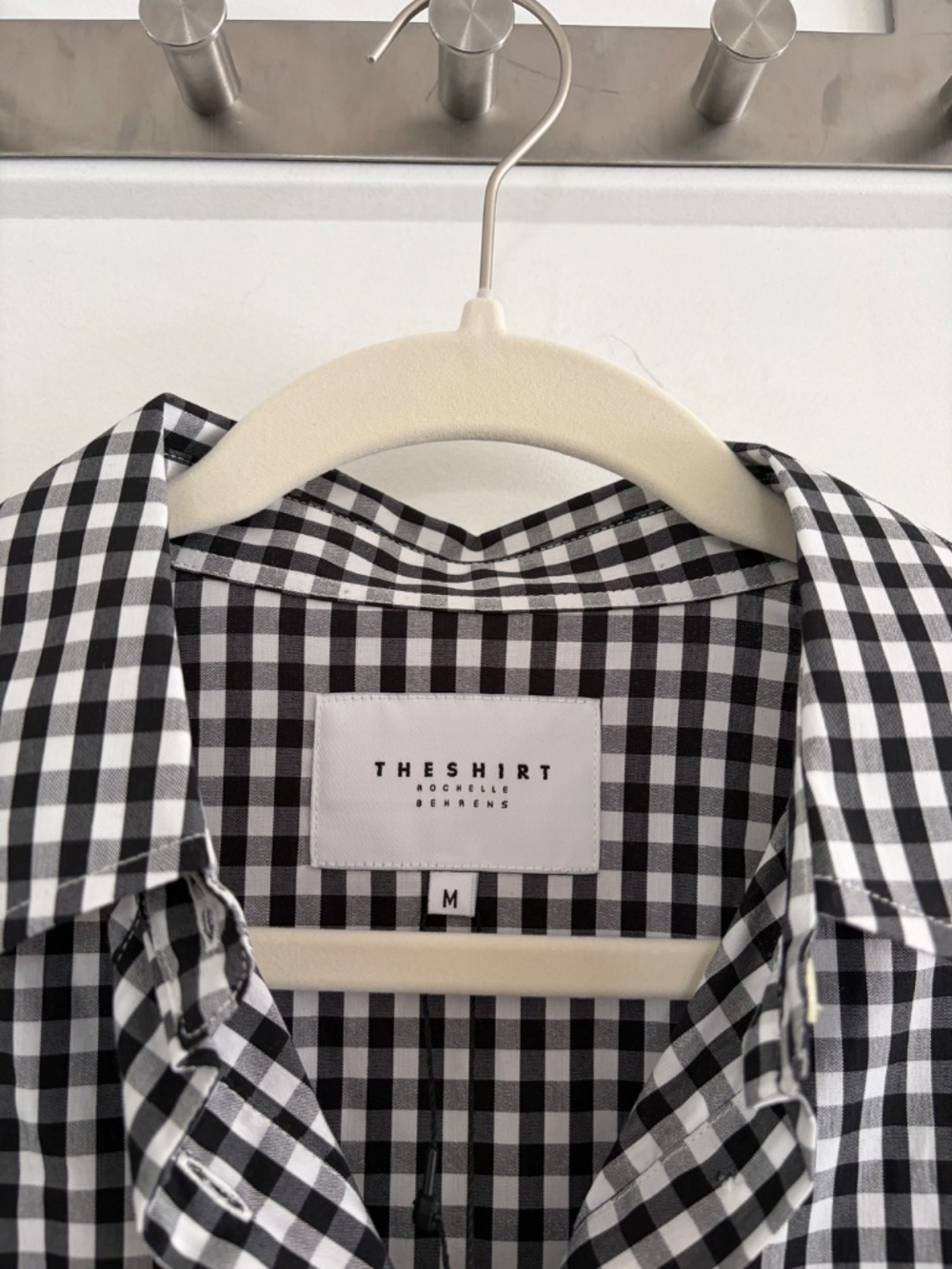 The Shirt Wrap Front Dress by Rochelle Behrens Black and White Check Size M NWT - Picture 3 of 7